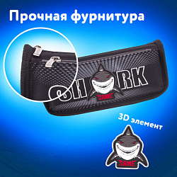 Пенал мягкий BRAUBERG, 2 отделения, полиэстер, "Shark", черный, 21х6х9 см, 270271