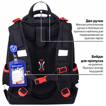 Ранец BRAUBERG PREMIUM, 2 отделения, с брелком, "Ночь в центре", ЛАМПОЧКИ, 38х29х16 см, 271356