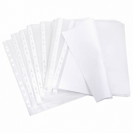 Папки-файлы перфорированные А4 BRAUBERG "STANDARD+", КОМПЛЕКТ 200 шт., гладкие, 45 мкм, 229663