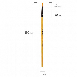 Кисть ПИФАГОР, СИНТЕТИКА, круглая, № 4, деревянная лакированная ручка, с колпачком, 200844
