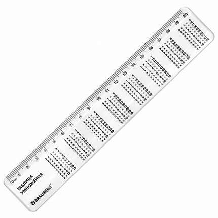 Линейка пластиковая 20 см, BRAUBERG, справочная, таблица умножения, 210832