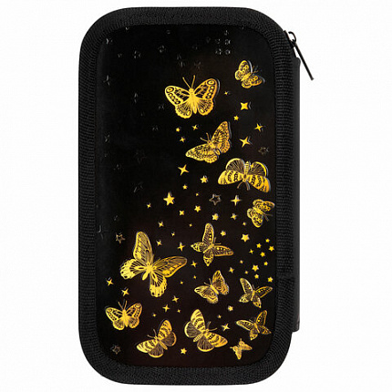 Пенал ЮНЛАНДИЯ, 2 отделения, ламинированный картон, конгрев, 19х11 см, "Golden", 273495