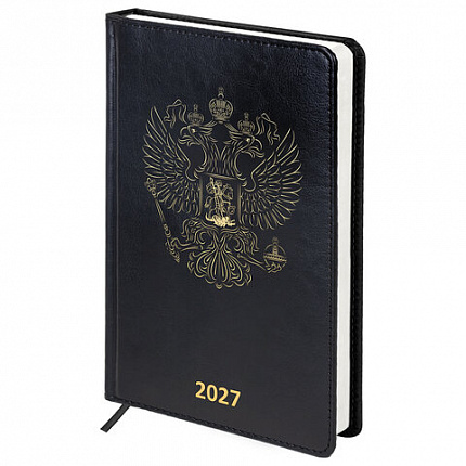 Ежедневник датированный 2027 А5 138х213мм BRAUBERG State, под кожу, черный, 118044