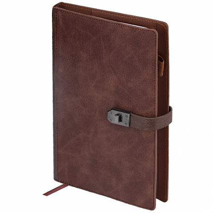 Ежедневник недатированный А5 152х220мм BRAUBERG "Sirius", под кожу, застежка 160л, коричневый, 116211