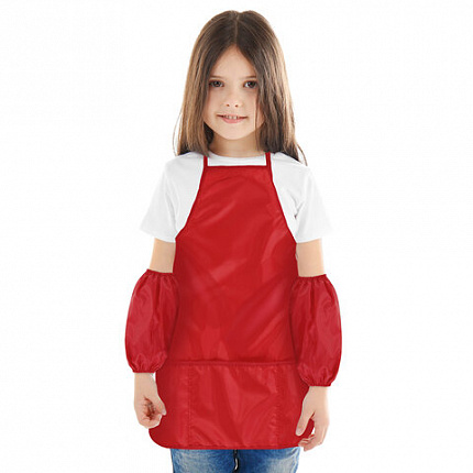 Фартук с нарукавниками для уроков труда ПИФАГОР, 3 кармана, увеличенный размер, 45x60 см, красный, 273745
