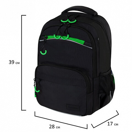Рюкзак BRAUBERG FORCE, 2 отделения, 5 карманов, "Neon green", 39х28х17 см, 273153