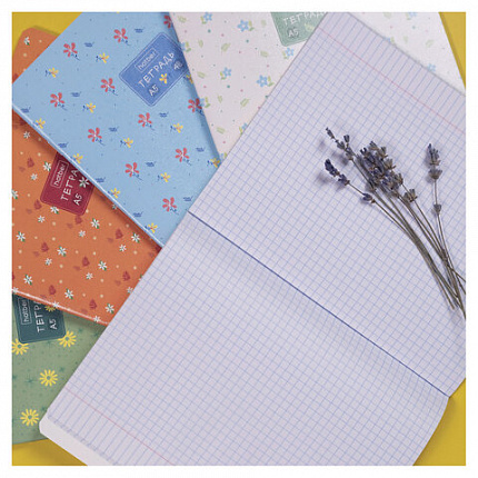 Тетрадь А5 48 л., HATBER, скоба, клетка, обложка картон, тиснение, Цветочный орнамент (микс), 092867, 48Т5тВ1