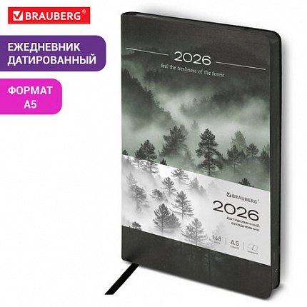 Ежедневник датированный 2026 А5 138x213 мм, BRAUBERG "Vista", под кожу, гибкий, "Mist", 117450