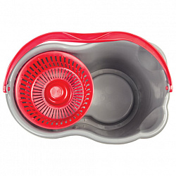 Швабра с отжимом и ведром 14л/7л, центрифуга отжим педалью, 2 круглые насадки, крепление кольцо, серо-красный, LAIMA, 603622