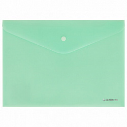 Папка-конверт с кнопкой BRAUBERG "Pastel", А4, матовая непрозрачная, мятная, ПРОЧНАЯ 0,2 мм, 272883