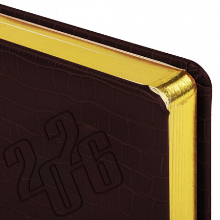 Ежедневник датированный 2026, А5, 138x213 мм, BRAUBERG "Comodo", под кожу, коричневый, 117051