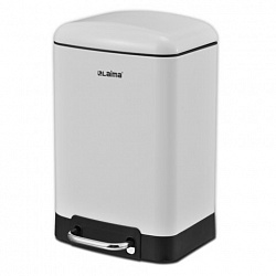 Ведро мусорное с педалью 6 л, крышка с доводчиком, белое матовое, металл, LAIMA ULTRA, 701569