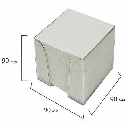 Блок для записей STAFF в подставке прозрачной, куб 9х9х9 см, белый, белизна 70-80%, 129202