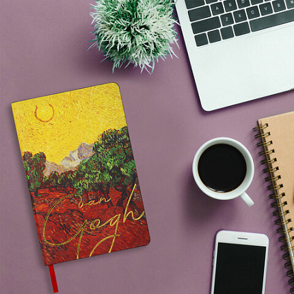 Ежедневник недатированный А5 (138х213 мм), BRAUBERG VISTA, под кожу, гибкий, 136 л., "Van Gogh", 111987