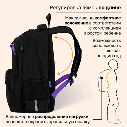 Рюкзак BRAUBERG FORCE, 2 отделения, 5 карманов, "Лиловый бантик", 39х28х17 см, 274409