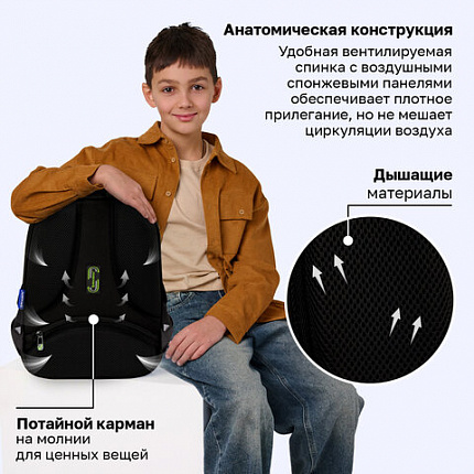 Ранец BRAUBERG FIT, 2 отделения, "Удар по воротам", объемный дизайн, 38х27х14 см, 274384