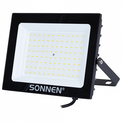 Прожектор светодиодный 100 Вт, 6500 К, 8000 Лм, 100 м2, IP65, 250x178x27 мм, черный, SONNEN, 238415