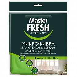 Салфетка из МИКРОФИБРЫ для стекол и зеркал 30х30 см, зеленая, 280 г/м2, Master FRESH