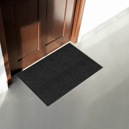 Коврик придверный 60х90 см, ЧЕРНЫЙ, влаго-грязезащитный, 450 г/м2, ребристый, PRIMILA (ПРИМИЛА) EXTRA, 701029