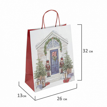 Пакет подарочный КОМПЛЕКТ 10 штук новогодний 26x13x32 см, "Новогодняя Сказка", ЗОЛОТАЯ СКАЗКА, 592131