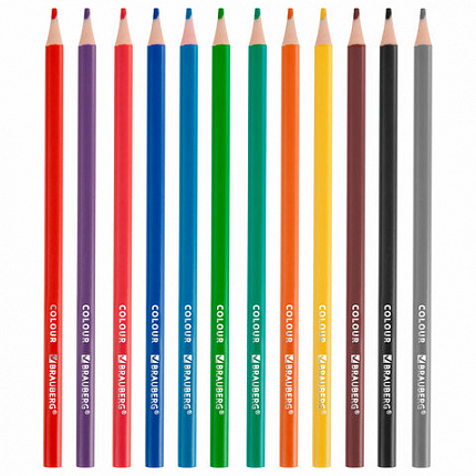 Карандаши цветные "АССОРТИ 8 ДИЗАЙНОВ 3-10 лет", 12 цветов, трехгранные, BRAUBERG, 182055