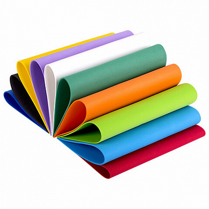 Пористая резина/фоамиран А4, 2 мм, НАБОР №1, 10 листов, 10 цветов, яркие цвета, ОСТРОВ СОКРОВИЩ, 660073