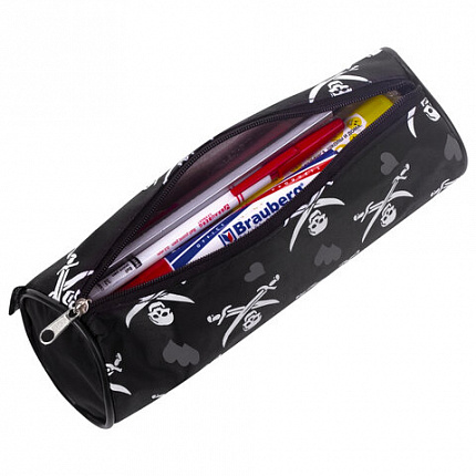 Пенал-косметичка BRAUBERG для учеников начальной школы, черный, "Пираты", 20х7х7 см, 223273
