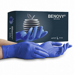 Перчатки нитриловые смотровые 50 пар (100 штук), размер 8-9, L (большой), сиреневые, BENOVY MultiColor