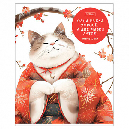 Тетрадь А5 48 л., HATBER скоба, клетка, обложка картон, "Мудрые котики" (микс в спайке), 088362, 48Т5В1