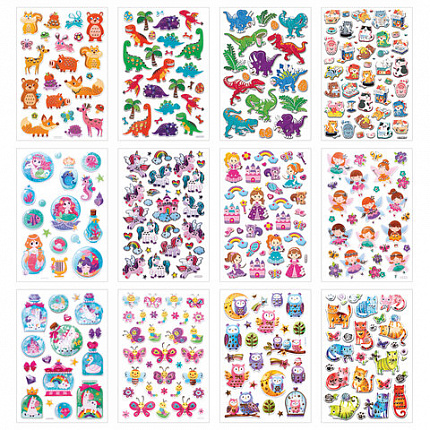 Наклейки объемные MAXI 21х14 см, ассорти 12 видов, FUNSTER (ФАНСТЕР), 666678