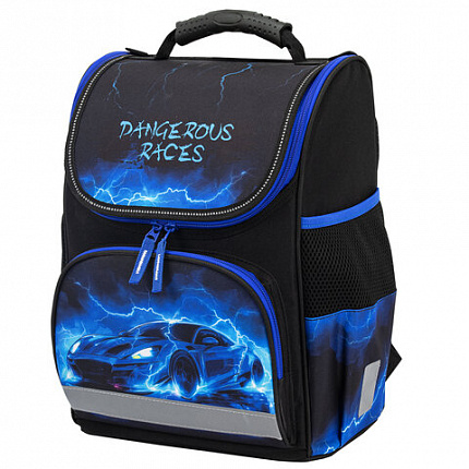 Ранец ПИФАГОР BASIC, 1 отделение, 3 кармана, эргономичная спинка, "Lightning car", 35х28х18 см, 274422