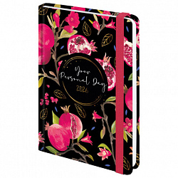 Ежедневник датированный 2026 с резинкой 145х203 мм, А5, BRAUBERG, твердый, фольга, "Гранаты", 117333