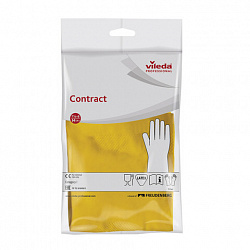 Перчатки МНОГОРАЗОВЫЕ резиновые VILEDA "Контракт", хлопчатобумажное напыление, размер M (средний), желтые, вес 54 г, 101017