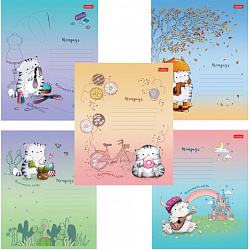 Тетрадь 12 л., HATBER, линия, обложка картон, "Приключения кота Пирожка" (микс в спайке), 067659, 12Т5В2