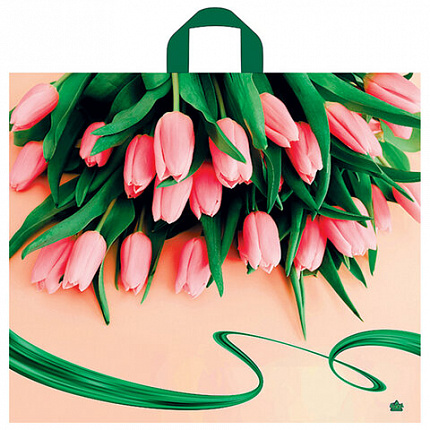 Пакет с петлевой ручкой ПВД, 50х60 см, "Райские тюльпаны", 60 мкм, н00242805