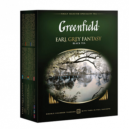 Чай GREENFIELD "Earl Grey Fantasy" черный с бергамотом и цитрусом, 100 пакетиков в конвертах по 2 г, 0584-09