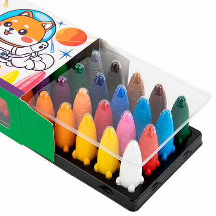 Восковые мелки фигурные BRAUBERG KIDS "РАКЕТА", НАБОР 36 цветов + НАКЛЕЙКИ В ПОДАРОК, 273084