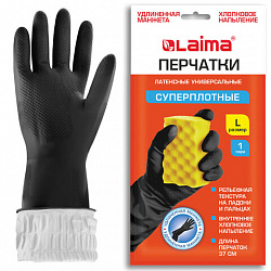 Перчатки МНОГОРАЗОВЫЕ латексные LAIMA, c ДЛИННОЙ МАНЖЕТОЙ 25 см, ЧЕРНЫЕ, размер L (большой), вес 80 г, 700532