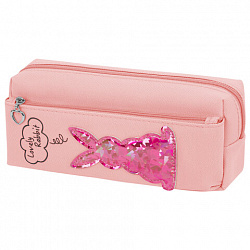 Пенал мягкий ЮНЛАНДИЯ, 2 отделения, полиэстер, "Розовый зайчик", розовый, 20х7х9 см, 228988