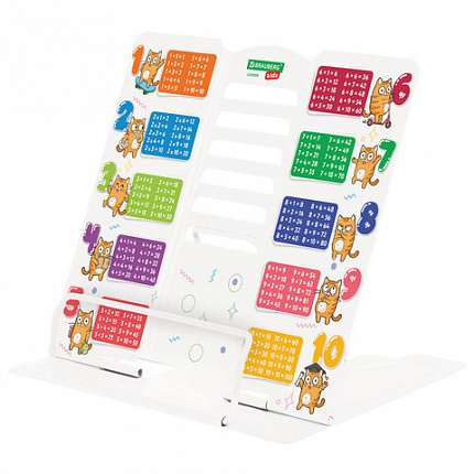 Подставка для книг и учебников большая BRAUBERG KIDS "Кот-Энтузиаст" с таблицей умножения, регулируемый угол наклона, металлическая, 238959