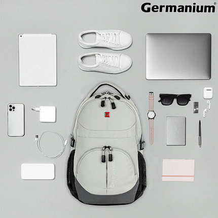 Рюкзак GERMANIUM "S-07" универсальный, уплотненная спинка, облегчённый, светло-серый, 46х32х15 см, 226954