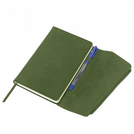 Ежедневник датированный 2026, А5, 145х213 мм, BRAUBERG "Jacket", под кожу, клапан, держатель, зеленый, 117402