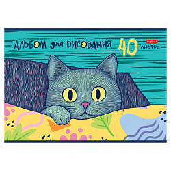 Альбом для рисования А4, 40 л., скоба, обложка картон, HATBER, 205х290 мм, "Котофей" (5 видов), 091512, 40А4В