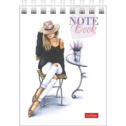 Блокнот МАЛЫЙ ФОРМАТ А7 75х105 мм, 60 л., гребень, картон, клетка, HATBER "Happy time", 066624, 60Б7В1гр