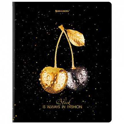 Тетрадь А5, 48 л., BRAUBERG, скоба, клетка, матовая ламинация, фольга, "Black&Gold" (микс в спайке), 404370