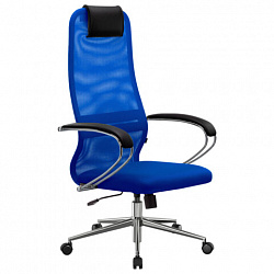 Кресло офисное МЕТТА "SU-B-8" хром, ткань-сетка, сиденье мягкое, синее