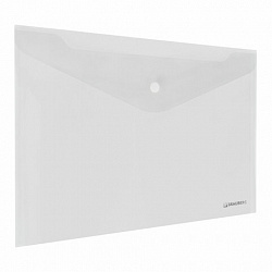 Папка-конверт с кнопкой BRAUBERG "SUPER", А4, прозрачная, ПРОЧНАЯ 0,2 мм, 272876