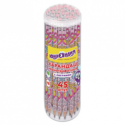 Карандаш чернографитный ЮНЛАНДИЯ "СЛАДКИЕ ИСТОРИИ", 1 шт., HB, с ластиком, корпус с печатью, 181750