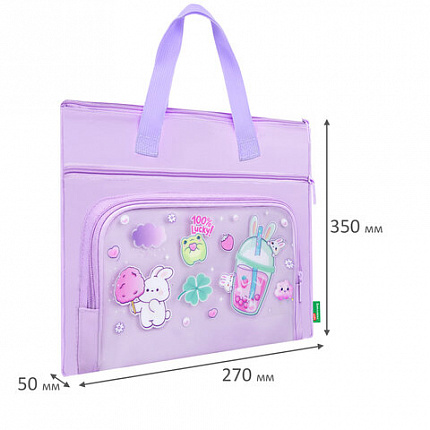 Папка на молнии с ручками BRAUBERG KIDS, ПВХ-карман, 27x35 см, "Ягодный коктейль", 274474
