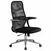 Кресло МЕТТА "SU-C-8-Т" хром, с подлокотниками, ткань-сетка, сиденье мягкое, черное